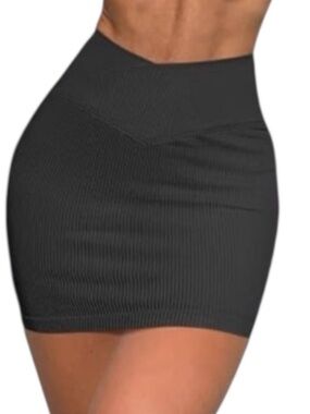 Sleek Black Ribbed Mini Skirt - Comfortable Everyday Style